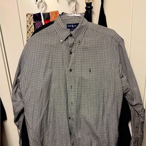 Plaid Polo Shirt medium , steel gray and black.